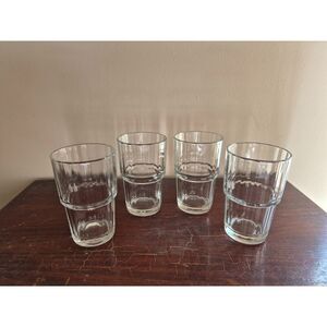 Vintage Mid-Century Modern Etched Juice Glasses -Qty 4- 4" Small Tumblers
